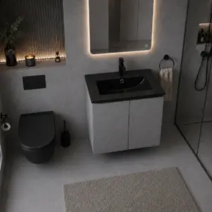 ПВЦ шкаф за баня сив като бетон с черна мивка ALBA 50 Concrete