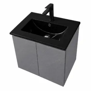 ПВЦ шкаф за баня сив като бетон с черна мивка ALBA 50 Concrete