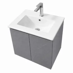 ПВЦ шкаф за баня сив като бетон с бяла мивка ALBA 50 Concrete