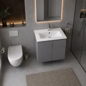 ПВЦ шкаф за баня сив като бетон с бяла мивка ALBA 50 Concrete