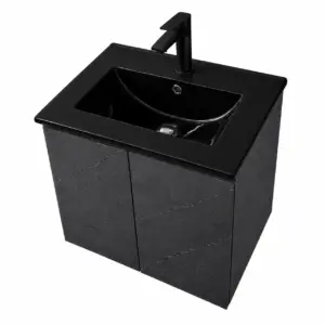 ПВЦ шкаф за баня цвят графит с черна мивка ALBA 50 Graphite