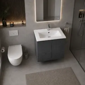 ПВЦ шкаф за баня цвят графит с бяла мивка ALBA 50 Graphite