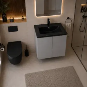 ПВЦ шкаф за баня цвят сив с черна мивка ALBA 50 Gray