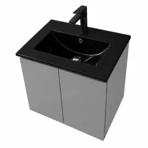 ПВЦ шкаф за баня цвят сив с черна мивка ALBA 50 Gray