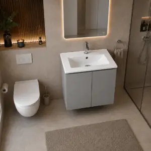ПВЦ шкаф за баня цвят сив с бяла мивка ALBA 50 Gray