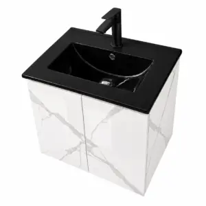 ПВЦ шкаф за баня с мраморен ефект и черна мивка ALBA 50 Marble