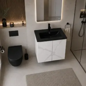 ПВЦ шкаф за баня с мраморен ефект и черна мивка ALBA 50 Marble