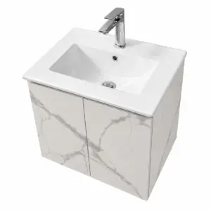 ПВЦ шкаф за баня с мраморен ефект и бяла мивка ALBA 50 Marble