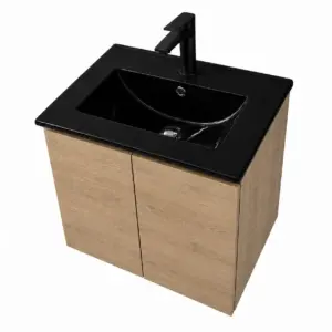 ПВЦ шкаф за баня с цвят Дъб с черна мивка ALBA 50 OAK