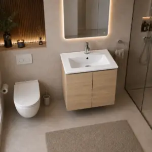 ПВЦ шкаф за баня с цвят Дъб с бяла мивка ALBA 50 OAK
