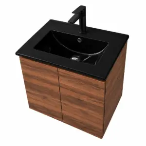 ПВЦ шкаф за баня цвят орех с черна мивка ALBA 50 Walnut