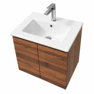 ПВЦ шкаф за баня цвят орех с бяла мивка ALBA 50 Walnut