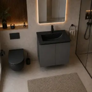 ПВЦ шкаф за баня цвят антрацит с черна мивка ALBA 50 Anthracite