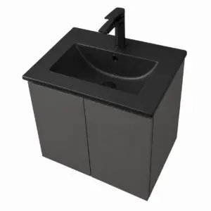 ПВЦ шкаф за баня цвят антрацит с черна мивка ALBA 50 Anthracite