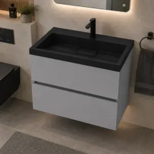 ПВЦ шкаф за баня сив цвят с черна мивка Matera 60