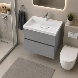 ПВЦ шкаф за баня сив цвят с бяла мивка Matera 60