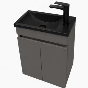 Малък ПВЦ шкаф цвят антрацит с вратички и черна мивка 43х23см Mini Anthracite