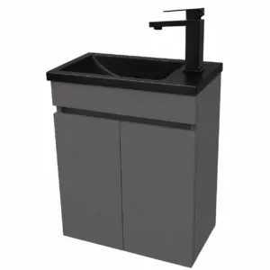 Малък ПВЦ шкаф цвят антрацит с вратички и черна мивка 43х23см Mini Anthracite
