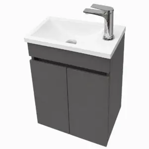 Малък ПВЦ шкаф цвят антрацит с вратички и бяла мивка 43х23см Mini Anthracite
