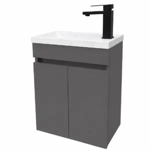 Малък ПВЦ шкаф цвят антрацит с вратички и бяла мивка 43х23см Mini Anthracite
