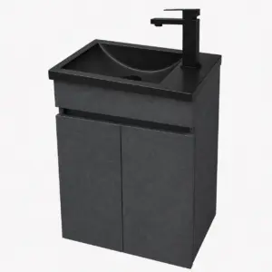 Малък ПВЦ шкаф цвят графит с вратички и черна мивка 43х23см Mini Graphite