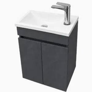 Малък ПВЦ шкаф цвят графит с вратички и бяла мивка 43х23см Mini Graphite