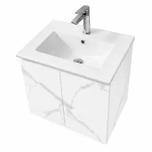 ПВЦ шкаф за баня с мраморен ефект и бяла мивка ALBA 50 Marble