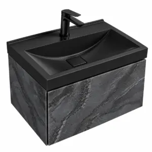 Графитен ПВЦ шкаф за баня с едно чекмедже и черна мивка 60x40 см