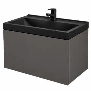 ПВЦ шкаф за баня с едно чекмедже в цвят антрацит с черна мивка 60x40 см